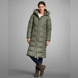 Eddie Bauer NWT Women's Small Olive Lodge Down Hooded Duffle Coat